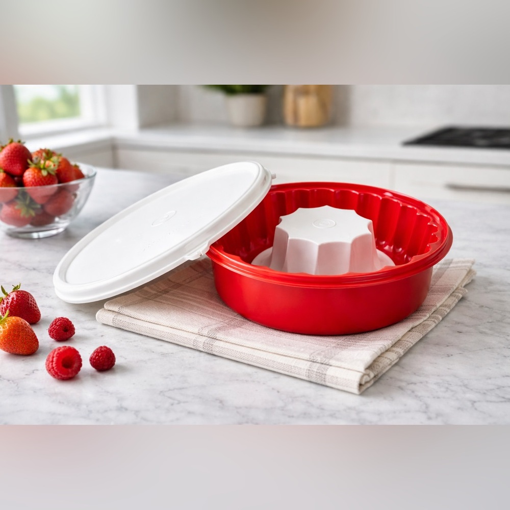 Tupperware 3-Piece Jello Mold – Red with White Lid